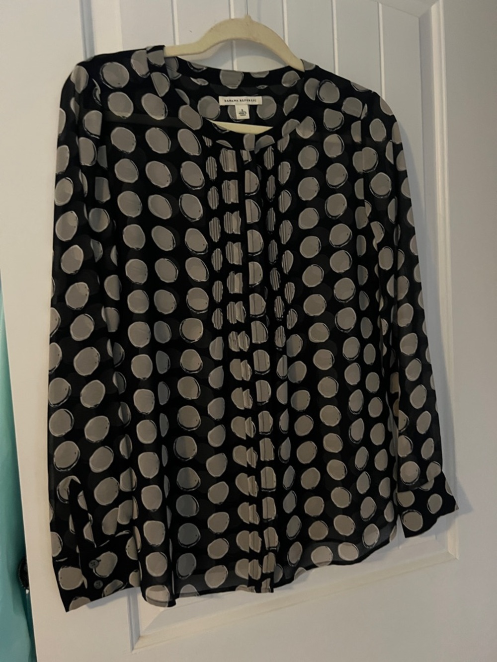 Banana Republic Black Blouse with Gray Polka Dots Button-Down
